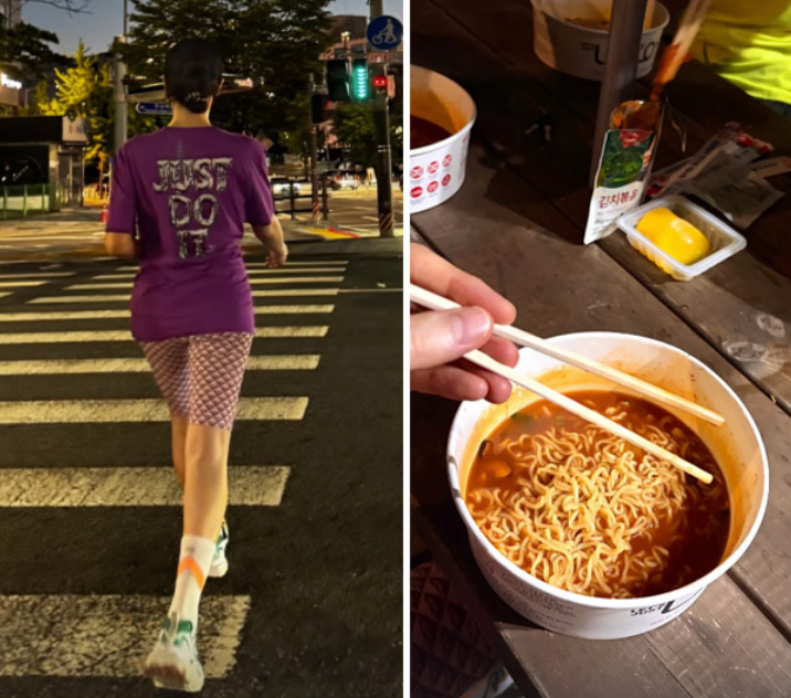 김혜수 러닝 후 한강 라면 인증, 1년에 한 번 먹는다던 라면이 또?
