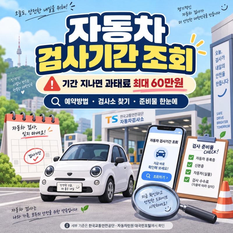 2026 자동차 검사기간 조회, 놓치면 과태료 최대 60만원｜예약방법까지