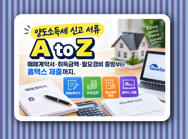 양도소득세 신고 서류 A to Z, 매매 계약서·취득금액·필요경비 증빙부터 홈택스 제출까지