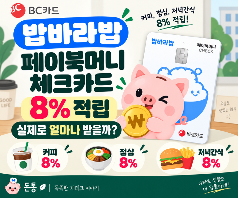밥바라밥 페이북머니 체크카드 8% 적립｜20만원 쓰면 얼마 받을까?