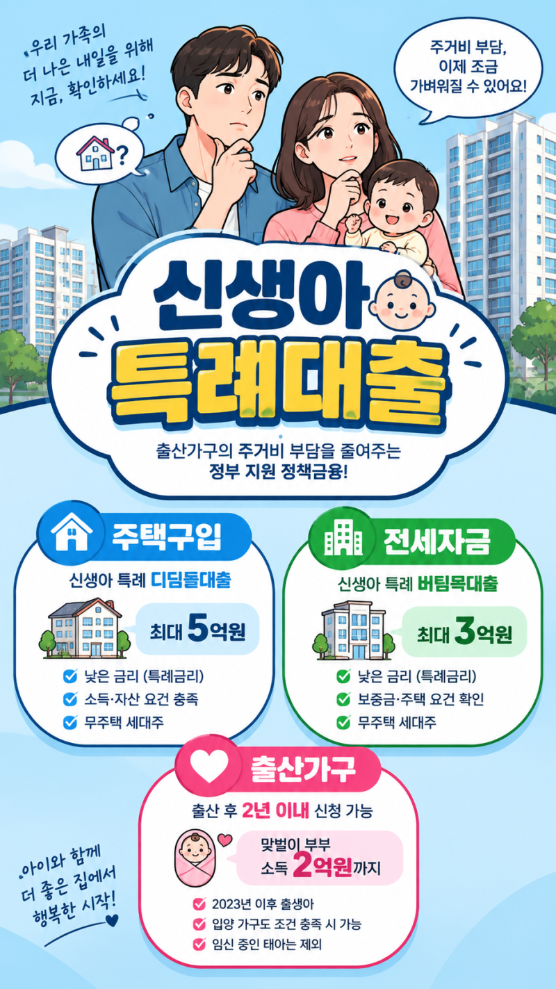 신생아 특례대출 총정리｜2026년 주택구입·전세자금 조건과 금리