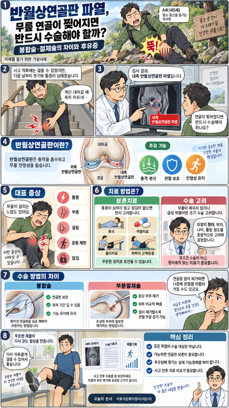 반월상연골판 파열(S83.2), 무릎 연골이 찢어지면 반드시 수술해야 할까?_Prepared by 서호석손해....