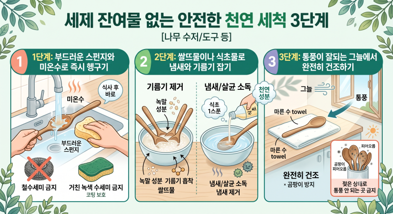 퐁퐁 물 흡수하던 나무 숟가락 젓가락 쌀뜨물로 싹 해결(거칠어진 표면 오일 코팅 꿀팁)