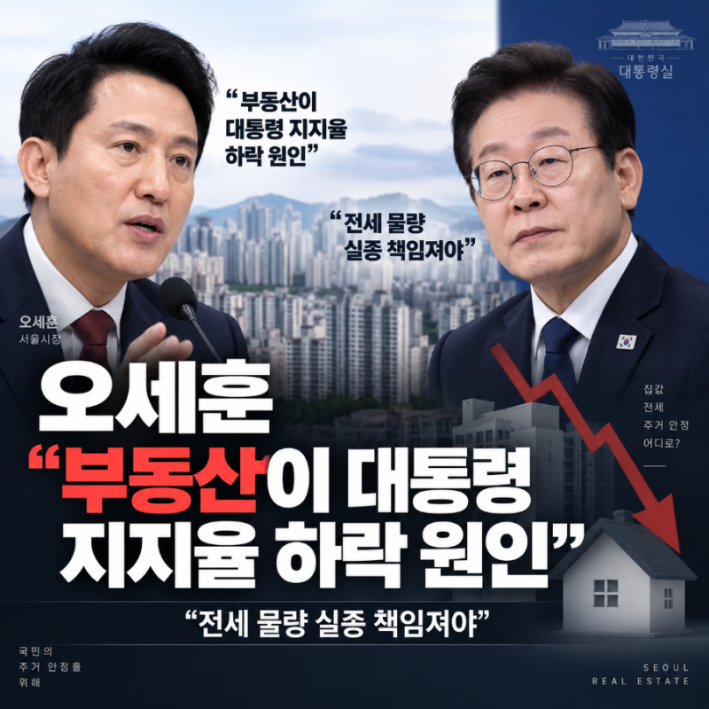 오세훈 “부동산이 대통령 지지율 하락 주요 원인”…전세난 책임 놓고 정면충돌