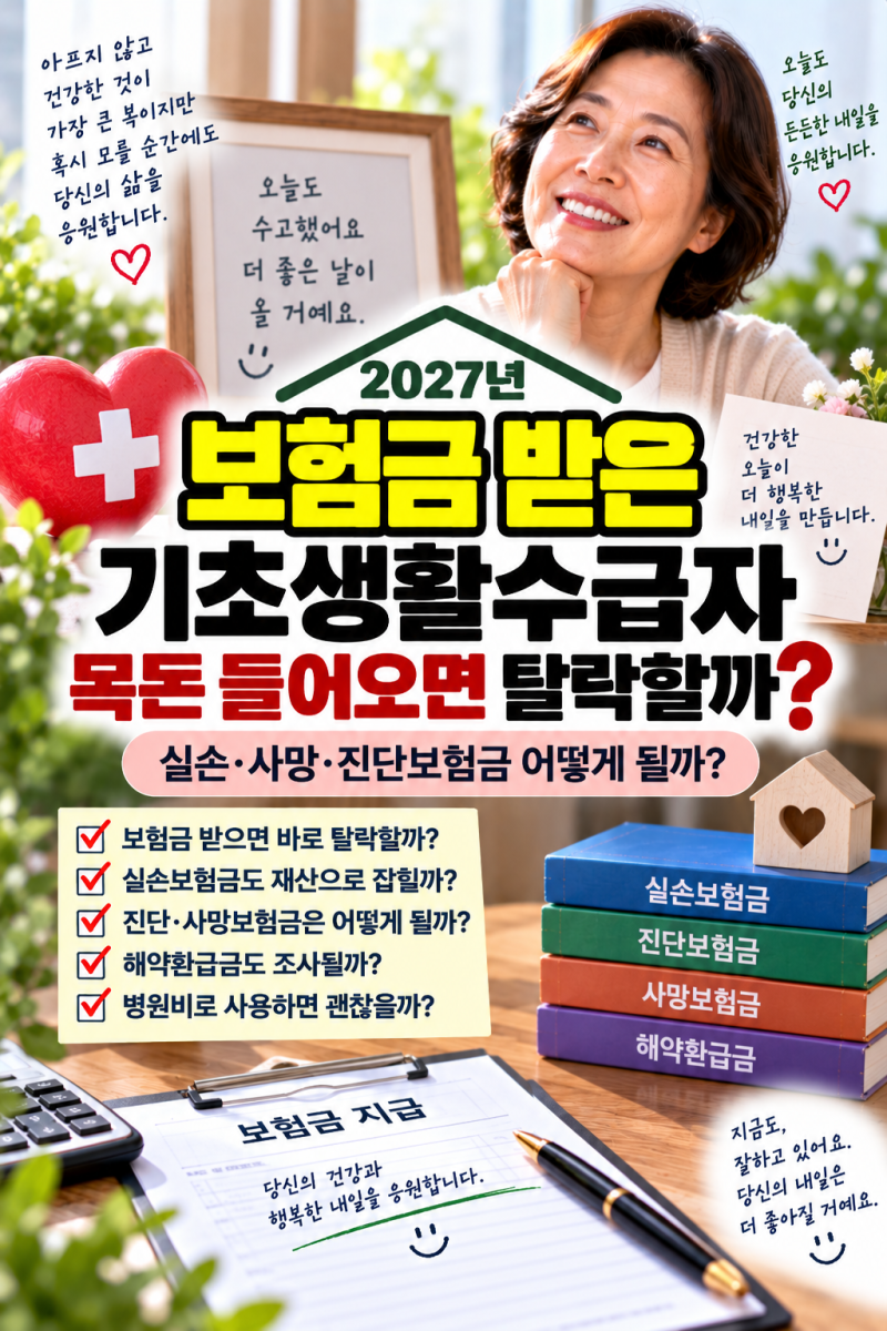 보험금 받은 기초생활수급자, 목돈 들어오면 탈락할까?｜2027년 실손·사망·진단보험금 어떻....