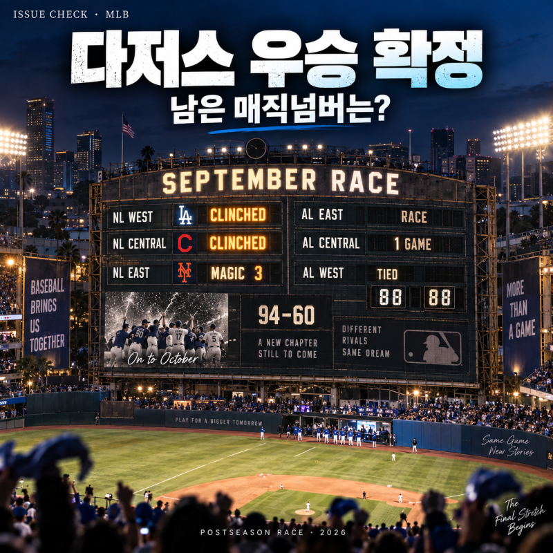 LA 다저스 NL 서부 우승 확정｜MLB 남은 지구 우승 매직넘버·포스트시즌 경쟁 총정리