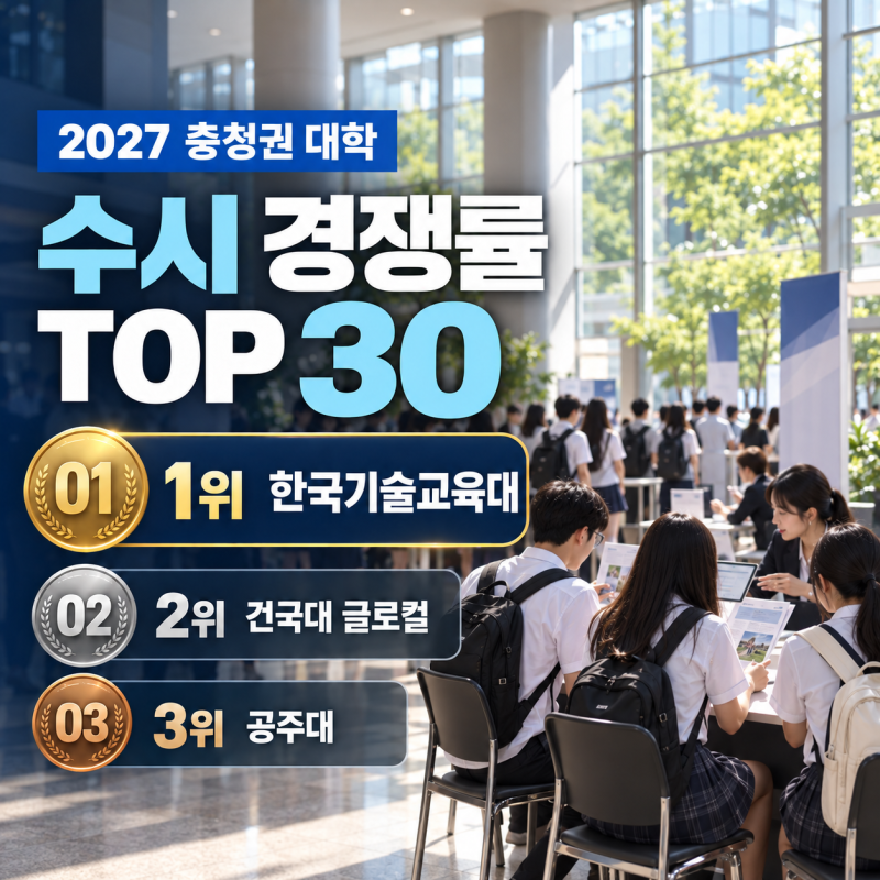 2027 충청권 대학 수시 경쟁률 순위 TOP30｜한국기술교육대 1위, 건국대 글로컬 2위