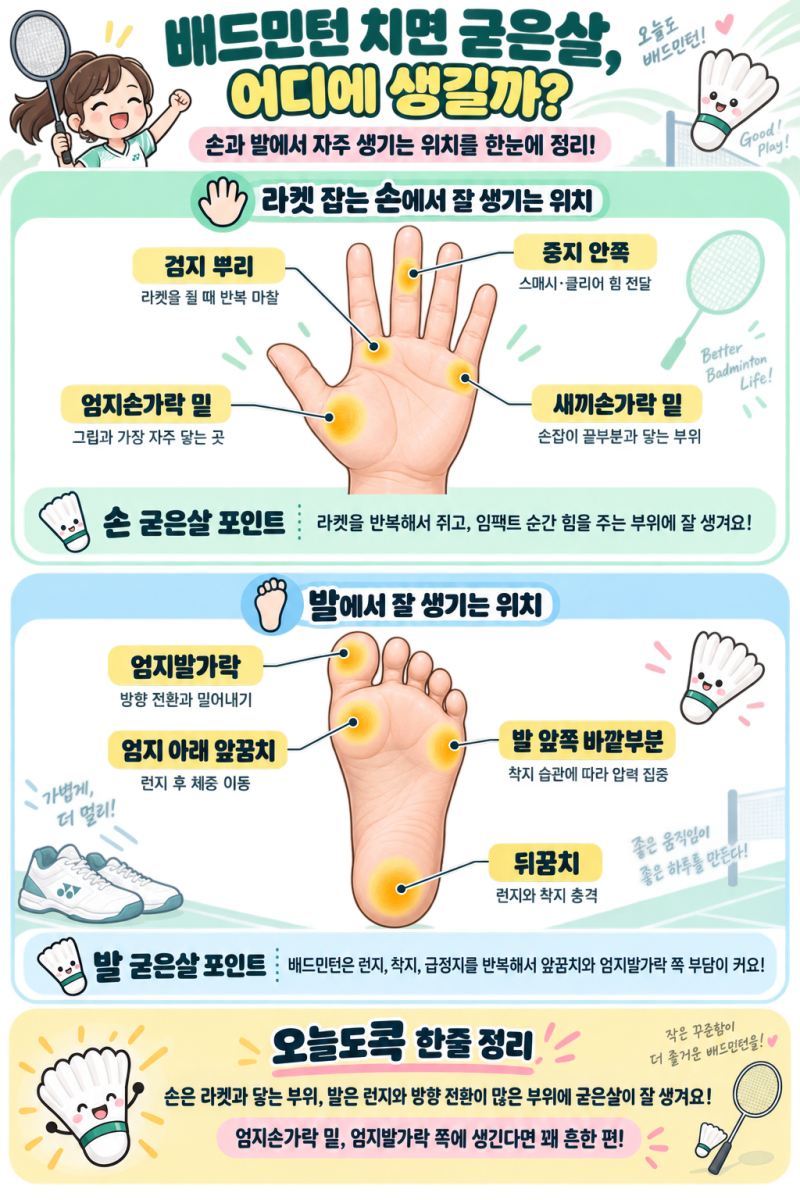 배드민턴 치면 굳은살은 어디에 생길까? 손·발 위치별로 찾아봤습니다
