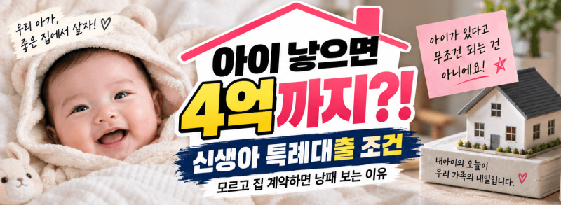 “아이 낳으면 4억 나온다고?” 신생아 특례대출 조건, 집 계약 전 꼭 확인하세요