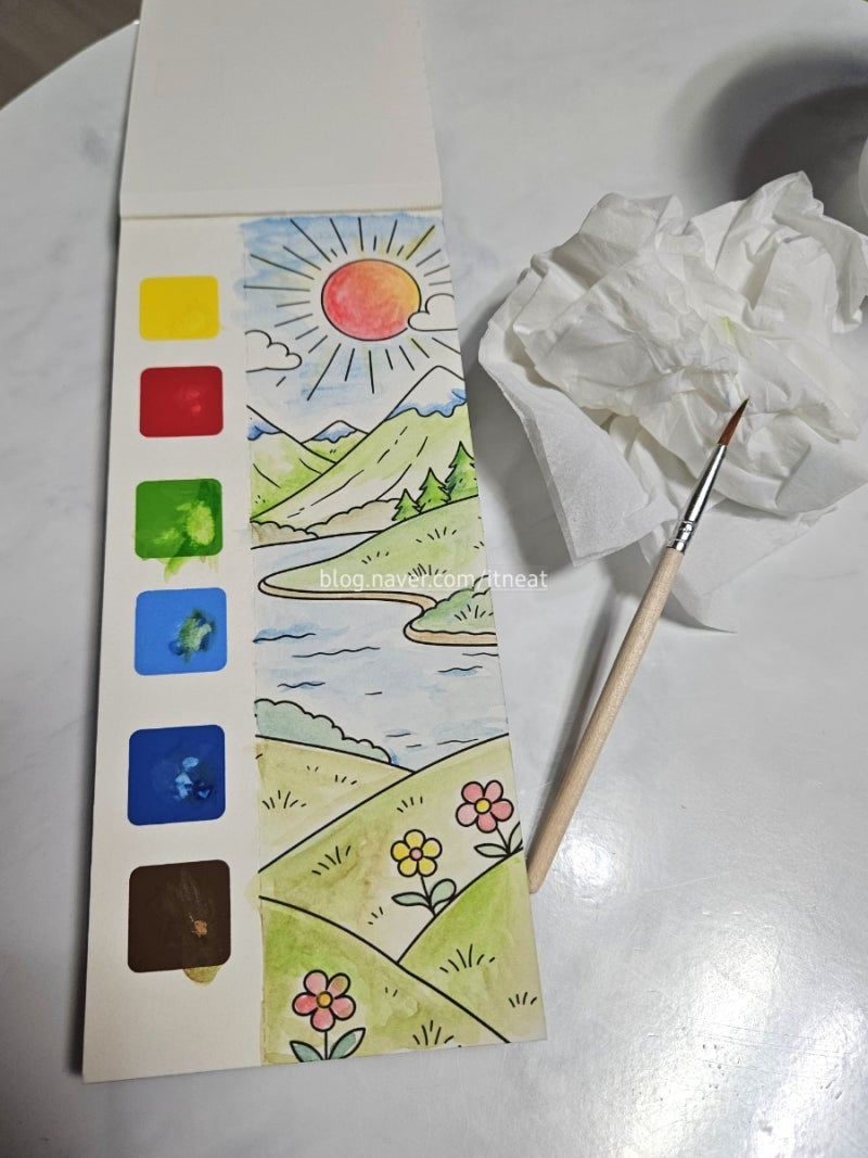 다이소 수채화 컬러링 종이 노트 물감 색칠북 세트 후기