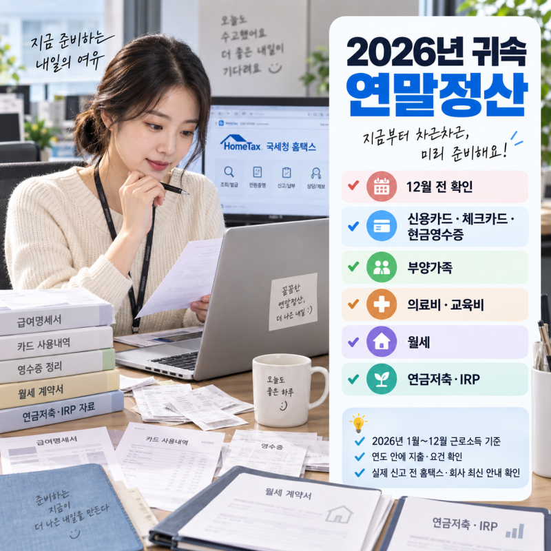 2026 연말정산 준비 방법｜카드·부양가족·월세·연금계좌 지금 확인할 것