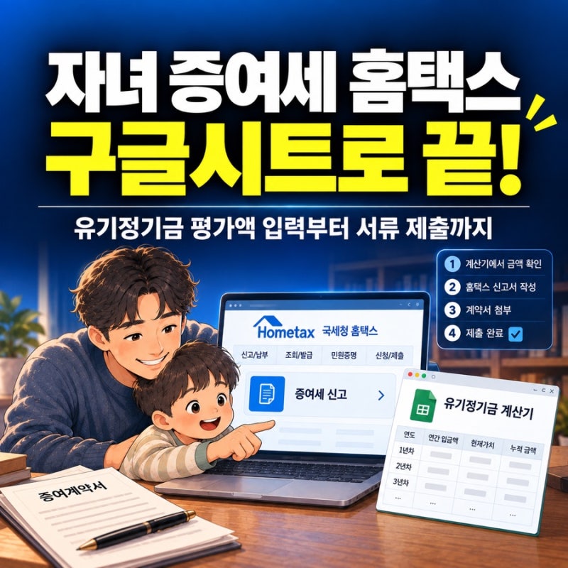 미성년 자녀 유기정기금 홈택스 신고｜구글시트 복붙으로 끝내는 증여세 0원 셀프 접수