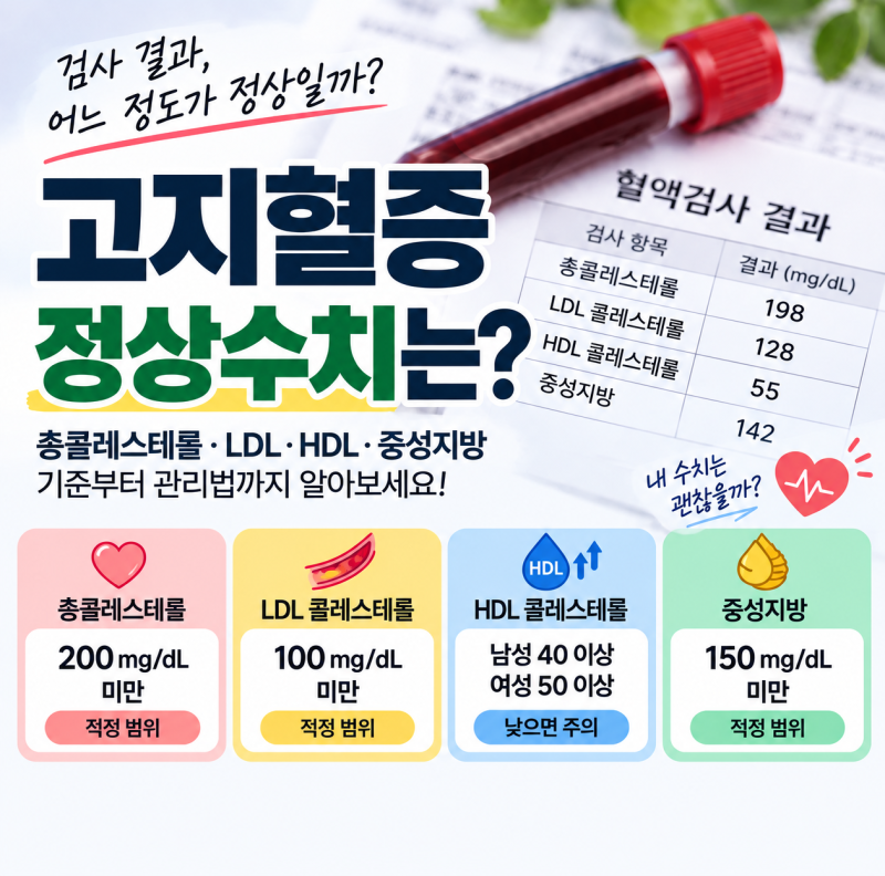 고지혈증 정상수치는? LDL HDL 콜레스테롤과 중성지방 기준 알아보기