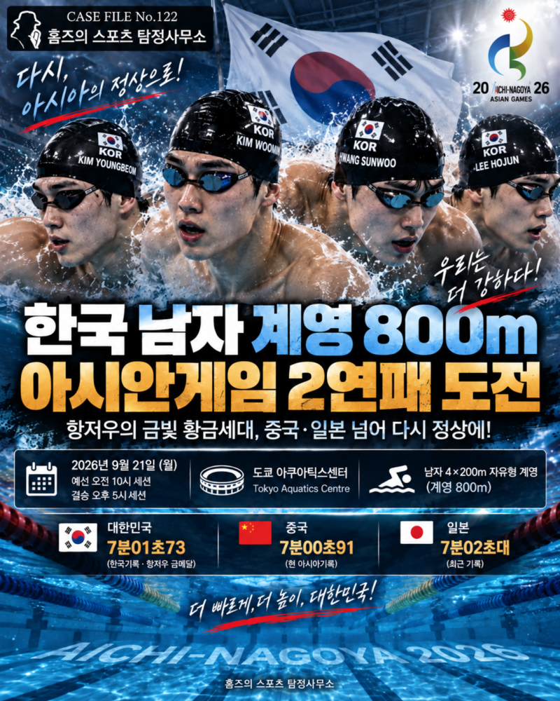 9월21일 한국 남자 계영 800m 아시안게임 프리뷰｜항저우 금빛 황금세대, 중국·일본 넘어 2연....