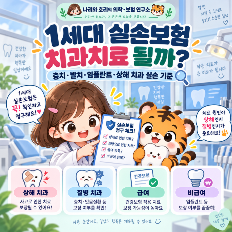 1세대 실비 치과치료 될까?｜충치·발치·임플란트·상해 치과 실손 기준