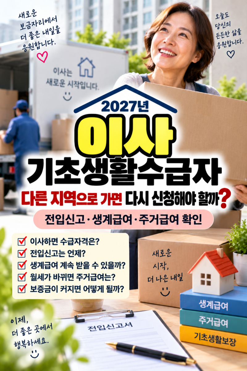 이사 기초생활수급자, 다른 지역으로 가면 다시 신청해야 할까?｜2027년 전입신고·생계급여·....