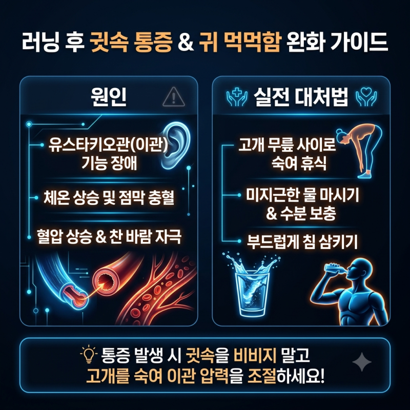 러닝 후 귓속 통증과 귀 먹먹함(이충만감) 원인: 이관 장애 및 점막 충혈 대처법