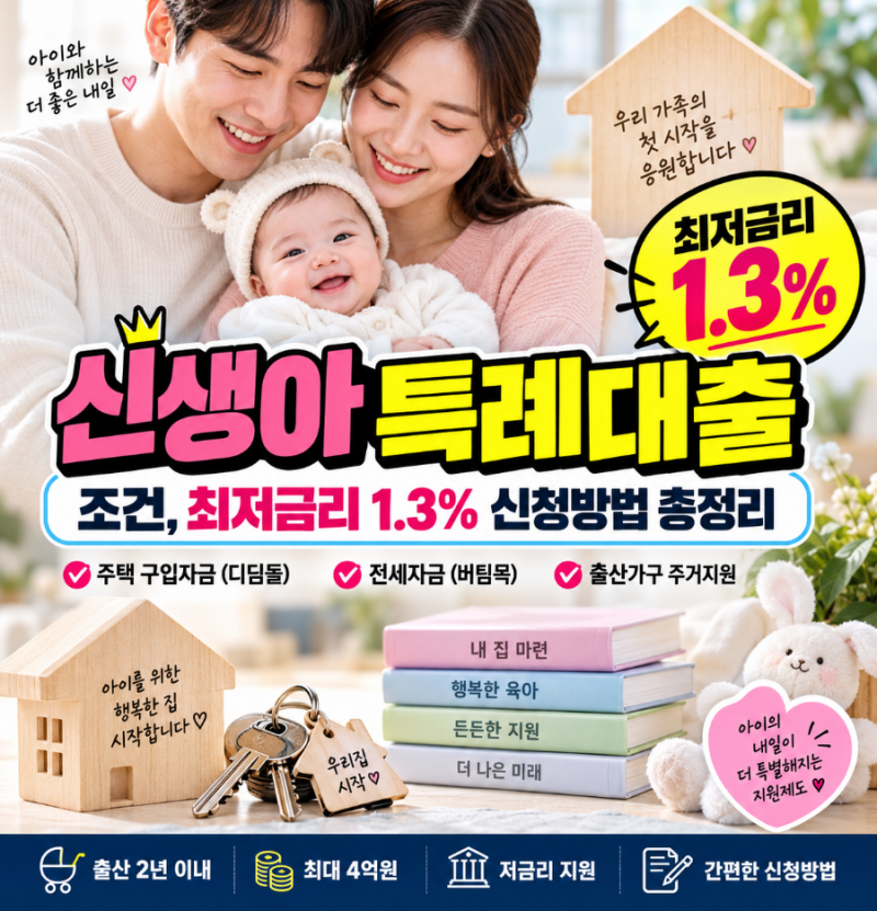 신생아 특례대출 조건, 최저금리 1.3% 신청방법 총정리