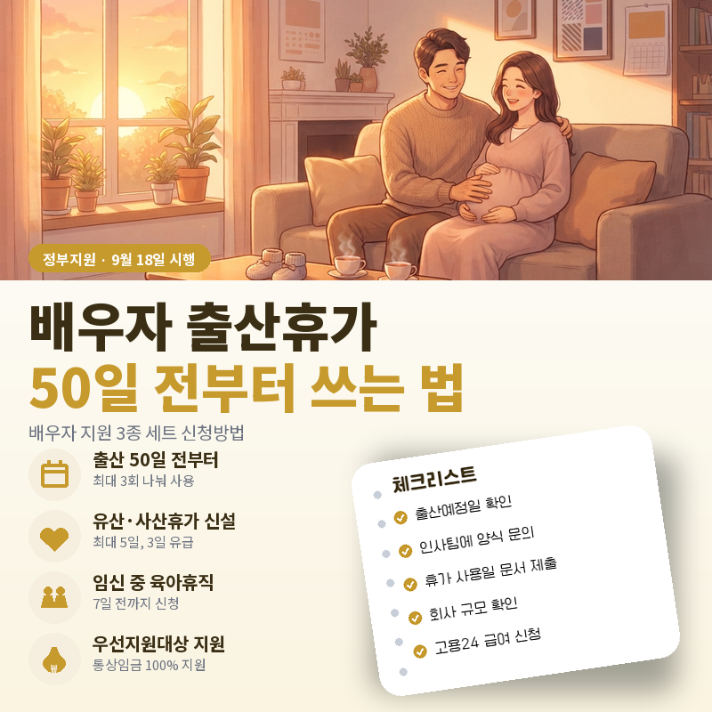 배우자 출산휴가 50일 전부터 쓰는 법, 9월 18일 시행 '배우자 지원 3종 세트' 신청방법 체크리....