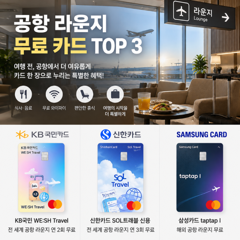 “공항에서 돈 쓰지 마세요” 라운지 무료 신용카드 TOP 3