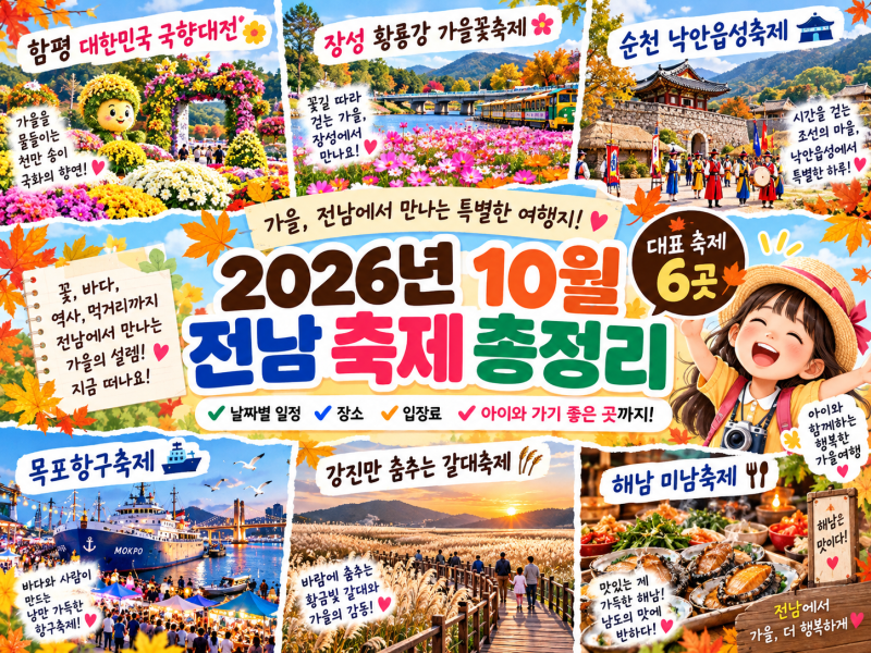 2026년 10월 전남 축제 총정리｜아이와 어디 갈까? 날짜·입장료·볼거리까지
