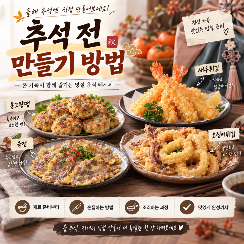 "추석 전 만들기 어렵지 않아요"｜동그랑땡·새우튀김·오징어튀김·육전 만드는 순서