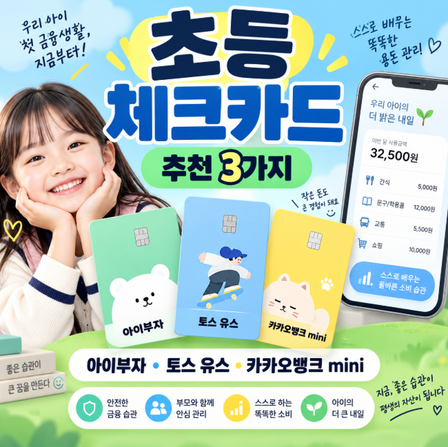 초등학생 체크카드 발급 추천, 아이부자·토스 유스·카카오뱅크 mini 3가지