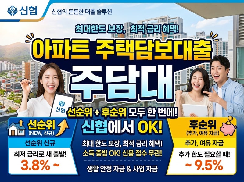 신협 담보대출 주택담보대출 조건 막혔다면? 주담대 선순위 후순위 아파트 담보대출 금리 한....