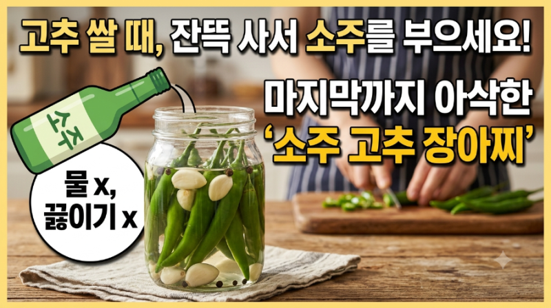 [초간단 밥도둑] 고추 쌀 때 꼭 해보세요! 소주 한 병으로 끝내는 아삭한 고추절임 황금레시....