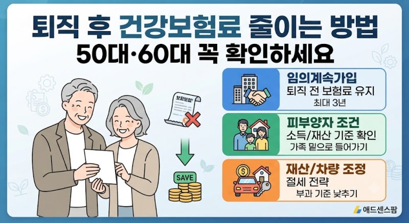 [퇴직 후 건강보험료 줄이는 방법｜50대·60대 꼭 확인하세요]