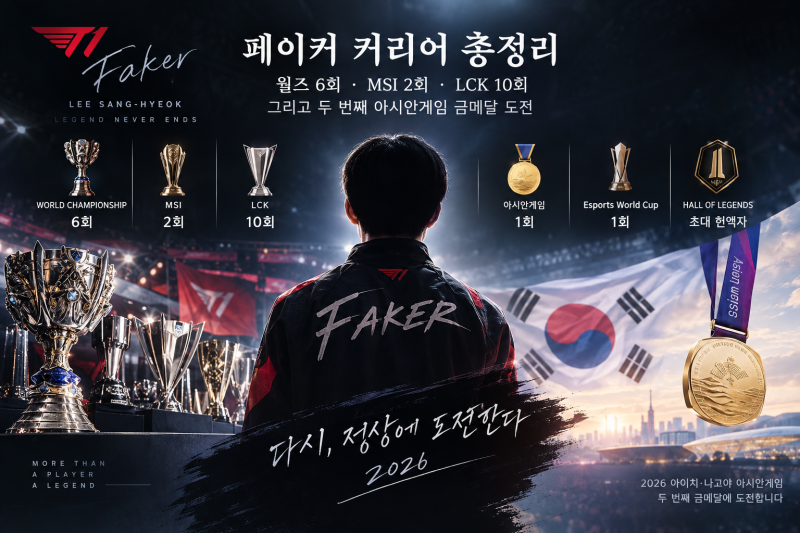 페이커 커리어 총정리｜월즈 6회·MSI 2회·LCK 10회, 그리고 두 번째 아시안게임 금메달 도전