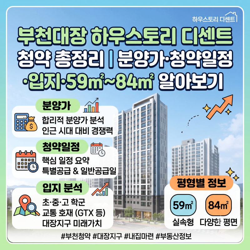 부천대장 하우스토리 디센트 청약 총정리｜분양가·청약일정·입지·59㎡~84㎡ 알아보기