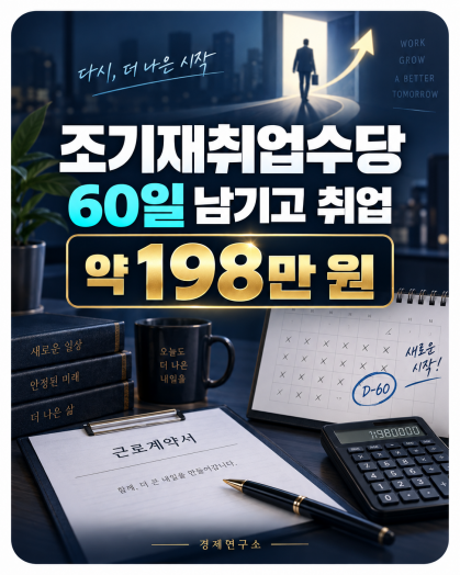 조기재취업수당 계산, 실업급여 120일 중 60일 남기고 취업하면 얼마 받을까?