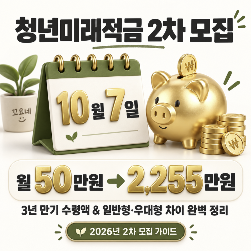 월 50만원 넣고 2,255만원 받는 청년미래적금 2차 모집 (10월 7일 개시)