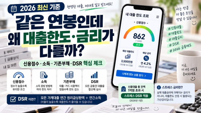 [대출·신용관리 시리즈 5편] 2026 신용대출 한도·금리 결정 기준｜같은 연봉인데 왜 대출조건....