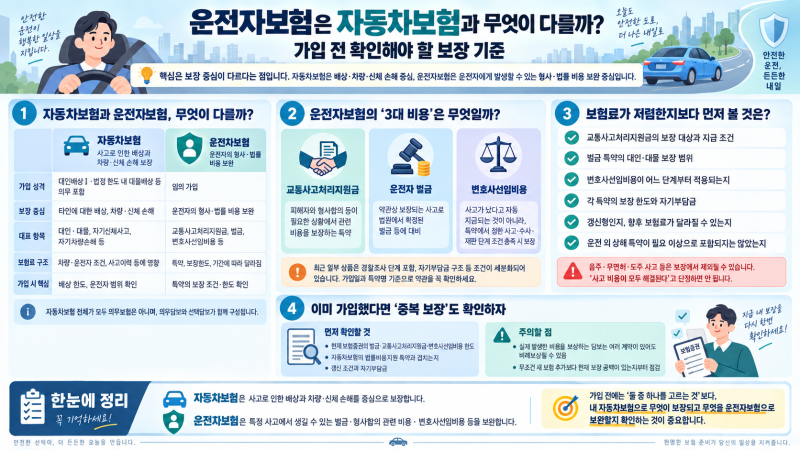 [상품 소개] 운전자보험은 자동차보험과 무엇이 다를까? 가입 전 확인해야 할 보장 기준