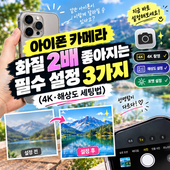 아이폰 카메라 화질 2배 좋아지는 필수 설정 3가지 (4K·해상도 세팅법)