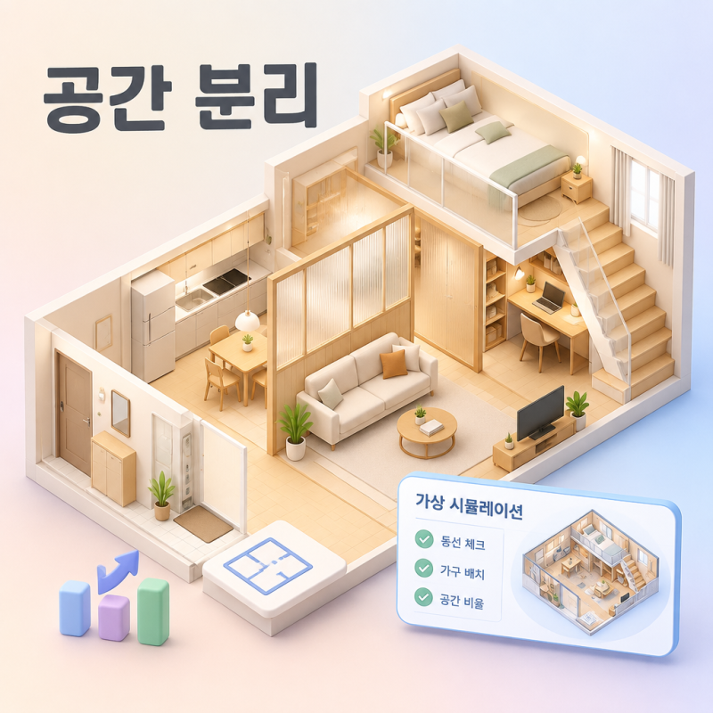 7평 복층 원룸 공간 분리하는 가벽 배치와 가상 시뮬레이션 활용법