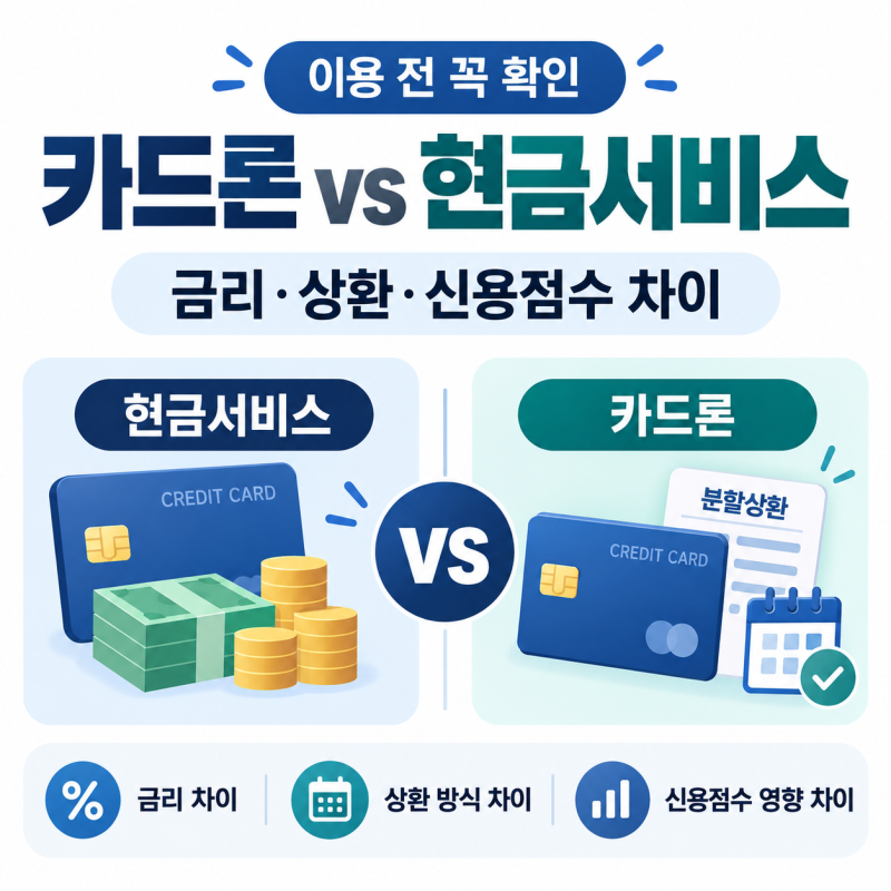 카드론 vs 현금서비스 차이 총정리｜금리·상환·신용점수 이용 전 주의사항