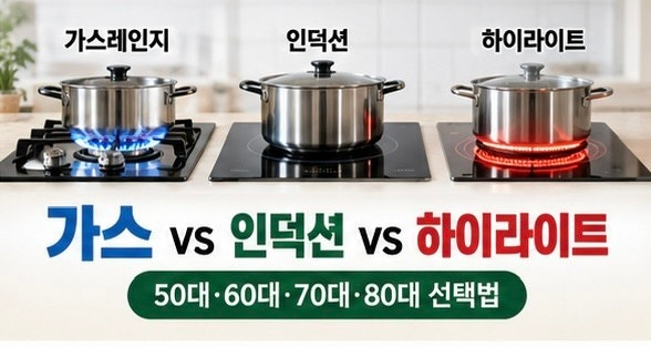 가스레인지 vs 인덕션 vs 하이라이트 차이｜50대 60대 70대 80대 어떤 방식이 편할까?