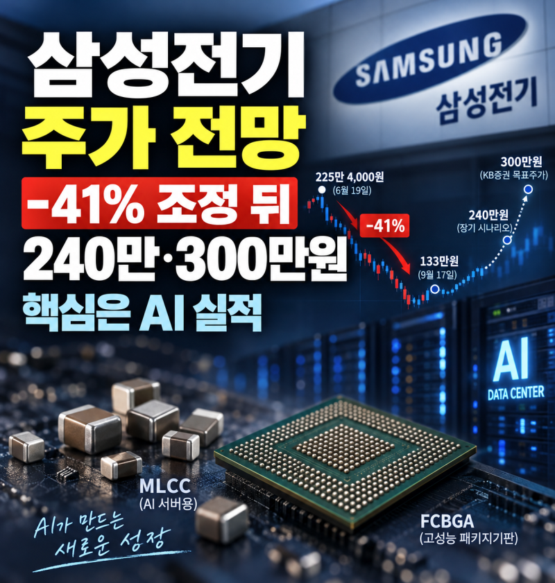 삼성전기 주가 전망, -41% 조정 뒤 240만·300만원 시나리오 핵심은 AI 실적