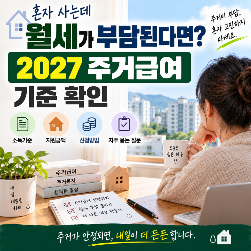 혼자 사는데 월세가 부담된다면? 2027 주거급여 기준 확인