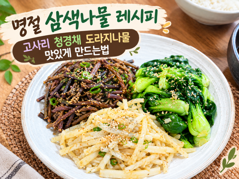 명절 삼색나물 레시피 고사리 청경채 도라지나물 맛있게 만드는법