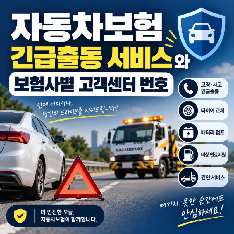 자동차보험 긴급출동 서비스와 보험사별 고객센터 번호