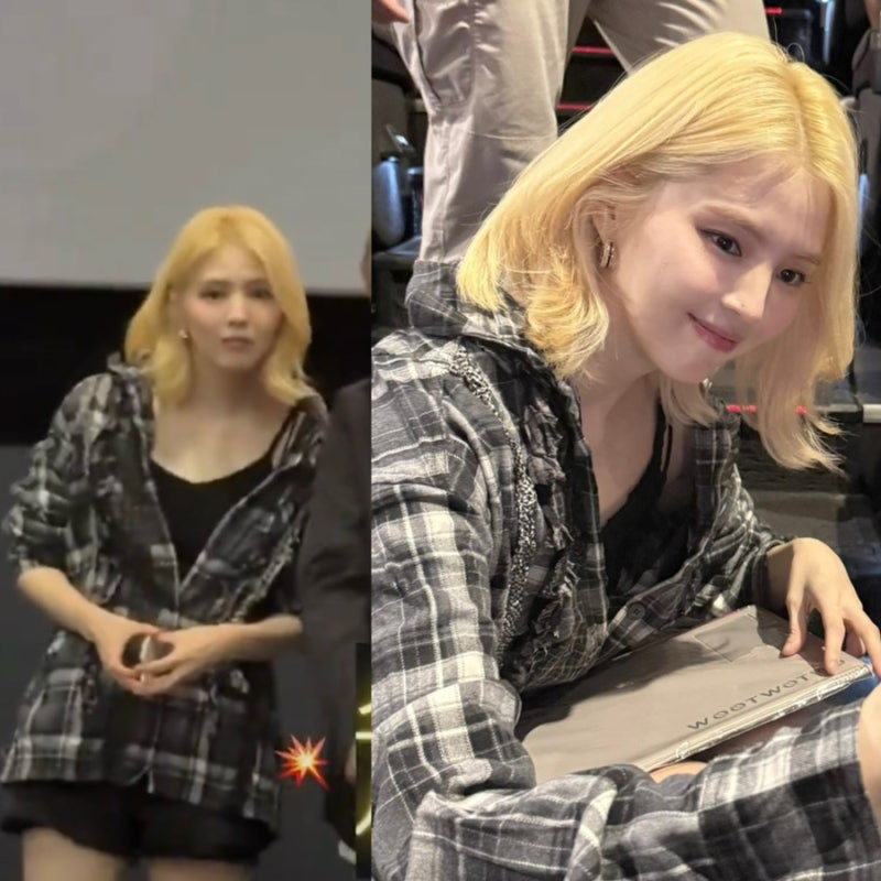 지금 날씨에 입기 딱 좋은 한소희의 체크 셔츠!(부산 인턴 무대인사)