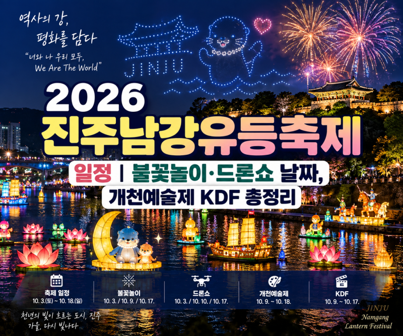 2026 진주남강유등출제 일정 및 불꽃놀이·드론쇼 날짜,개천예술제 KDF 까지