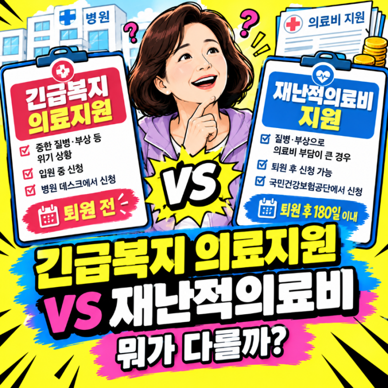 긴급복지 의료지원 vs 재난적의료비, 뭐가 다를까? 병원비 지원제도 비교