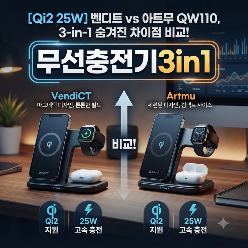Qi2 25W 3in1 무선 충전기, 벤딕트와 아트뮤 QW110의 숨은 차이는 무엇일까