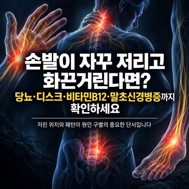 손발이 자꾸 저리고 화끈거린다면? 당뇨·디스크·비타민B12·말초신경병증까지 확인하세요