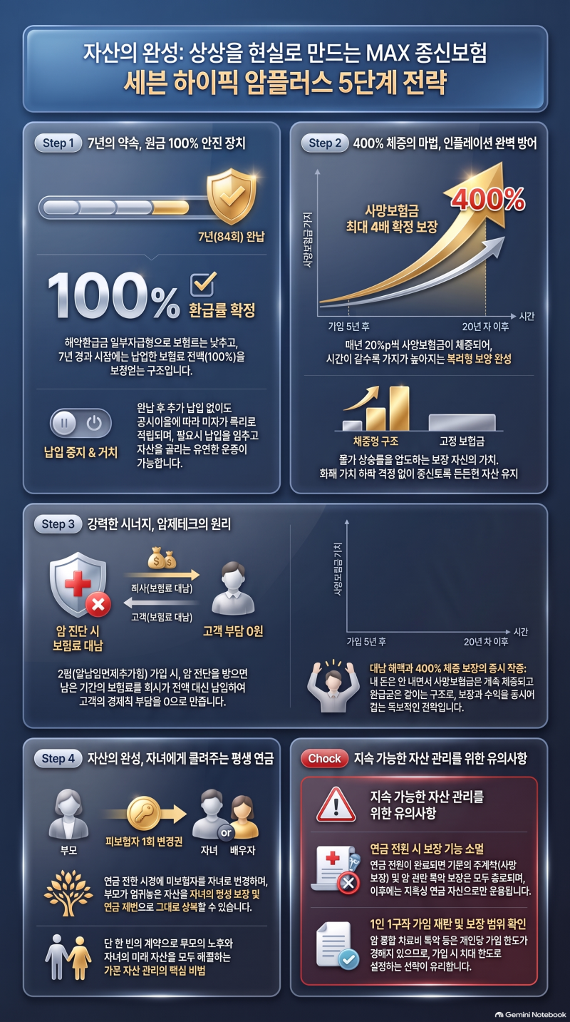 [암테크 특집 #6] 7년 뒤엔 내 마음대로 스톱?! '납입 중지 & 연금 전환'과 사망보험금 400% 체증 ....